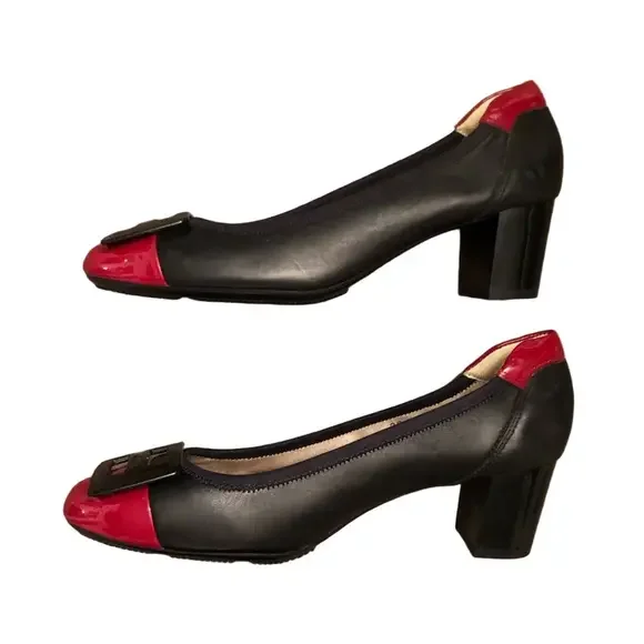Hogan Block Heel Pumps Black with Red Cap Toe Leather and Patent 2" heel size 38 - Picture 7 of 15